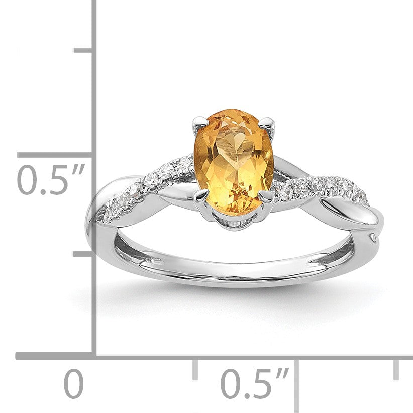 14K White Gold 7x5 Oval November/Citrine and Diamond Size 7 Ring