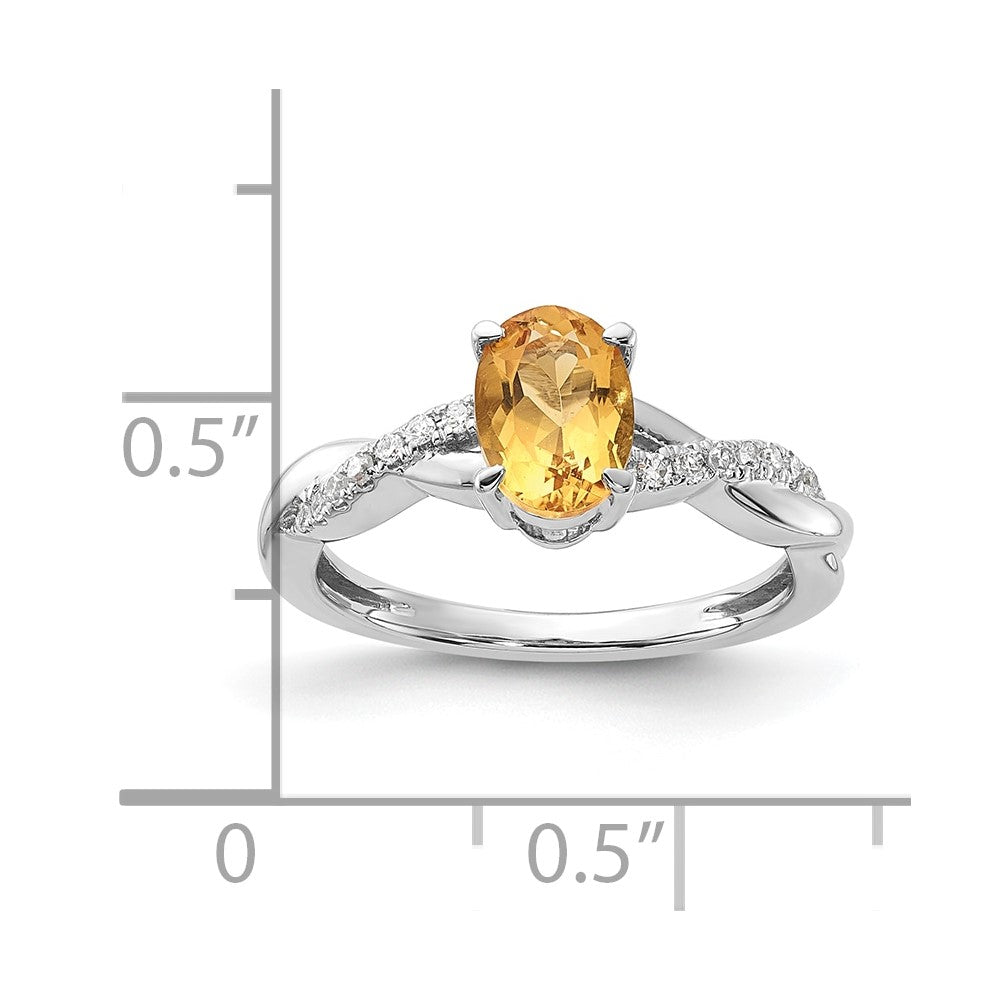 14K White Gold Oval Citrine and Diamond Ring