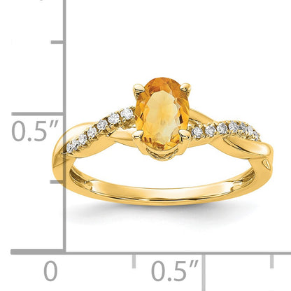 14k 7x5 Oval November/Citrine and Diamond Size 7 Ring