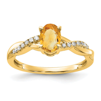 14k 7x5 Oval November/Citrine and Diamond Size 7 Ring