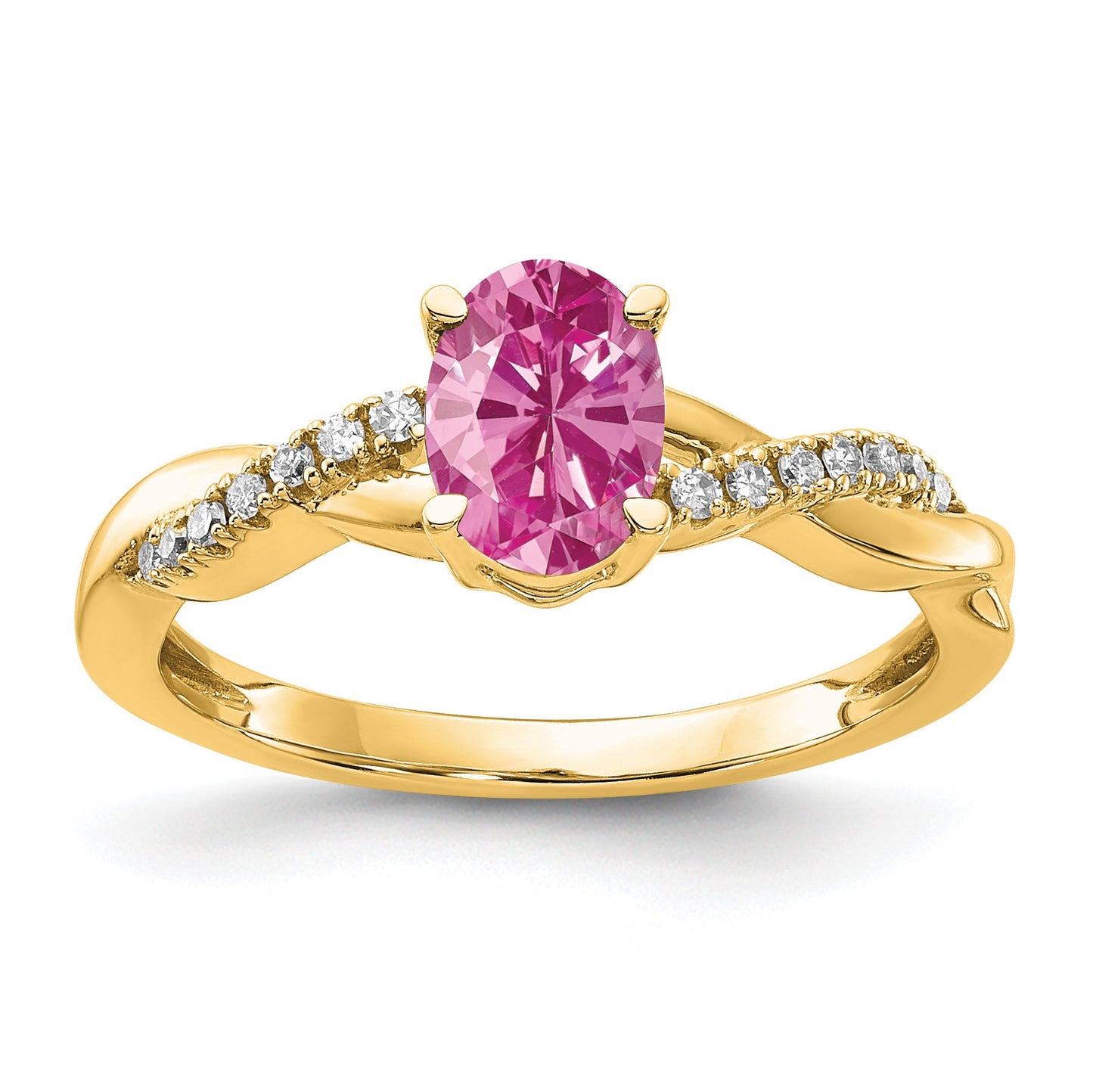 14k 7x5 Oval October/Lab Created Pink Sapphire and Diamond Size 7 Ring