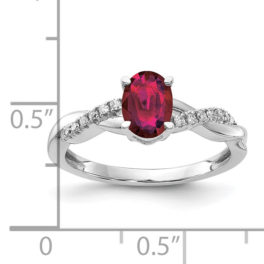 14K White Gold 7x5 Oval July/Lab Created Ruby and Diamond Size 7 Ring
