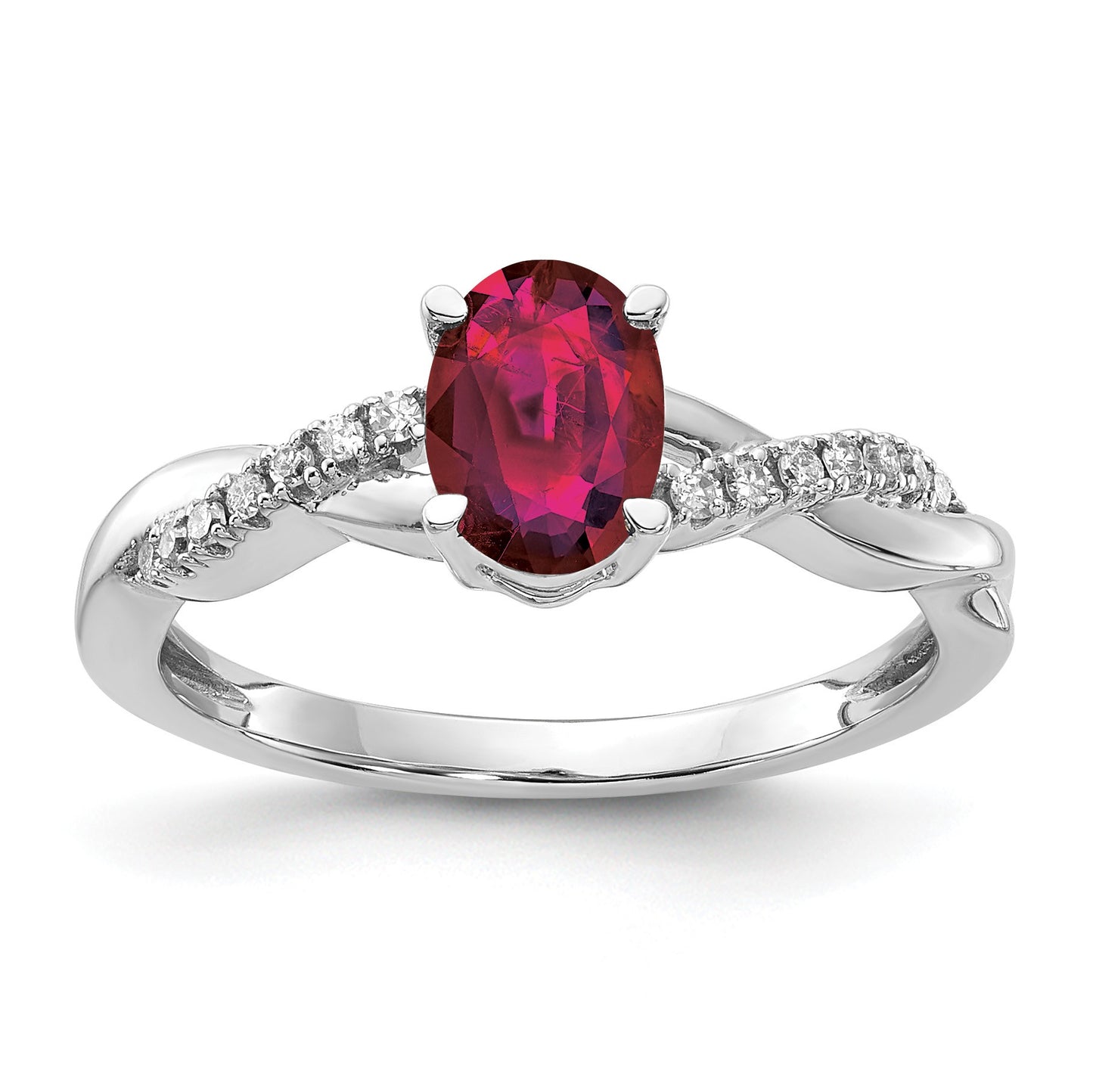 14K White Gold 7x5 Oval July/Lab Created Ruby and Diamond Size 7 Ring