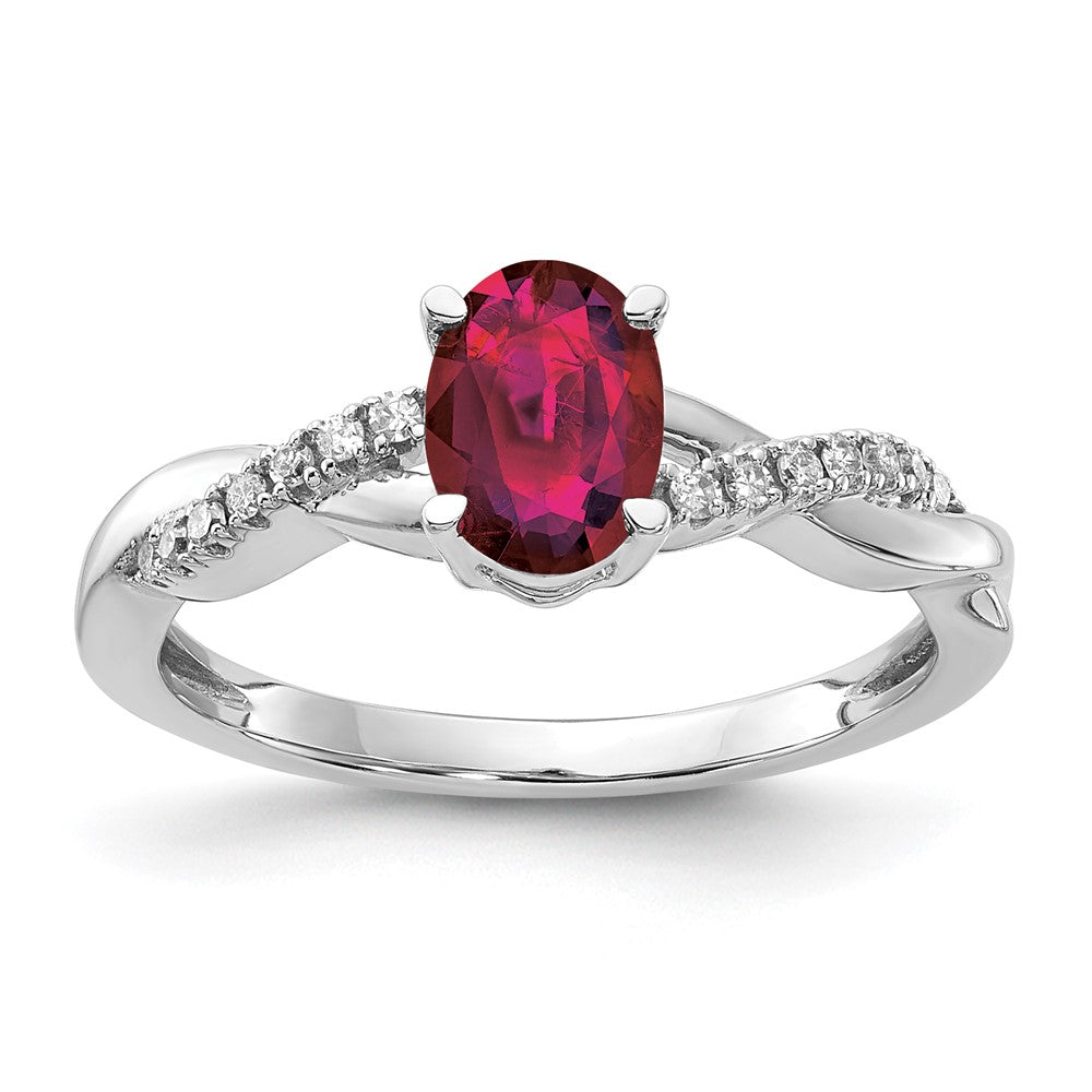 14K White Gold Oval Created Ruby and Diamond Ring