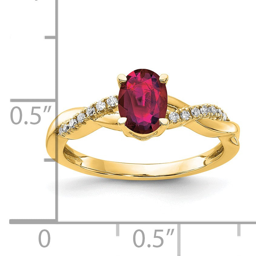 14k 7x5 Oval July/Lab Created Ruby and Diamond Size 7 Ring