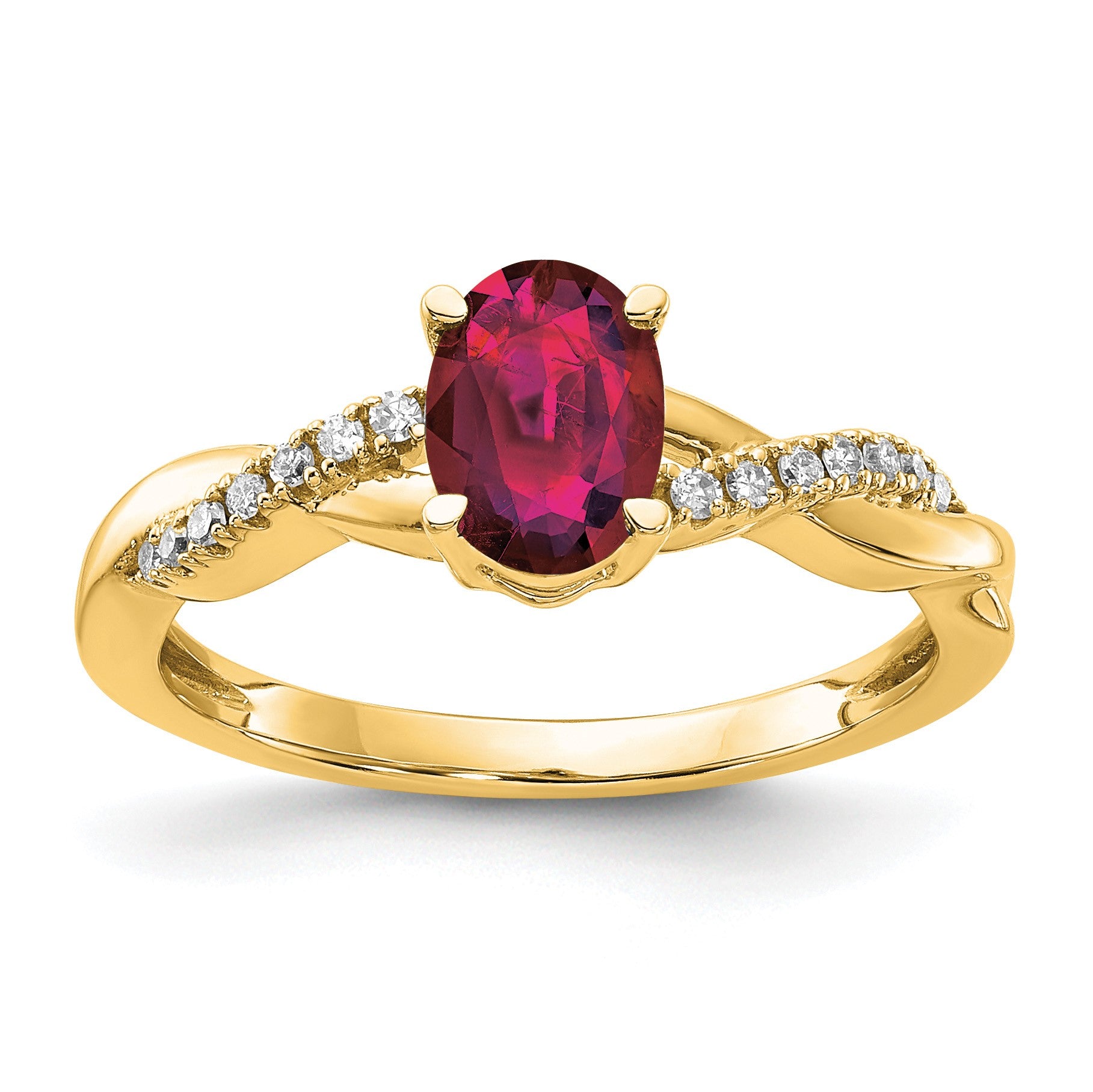 14k 7x5 Oval July/Lab Created Ruby and Diamond Size 7 Ring