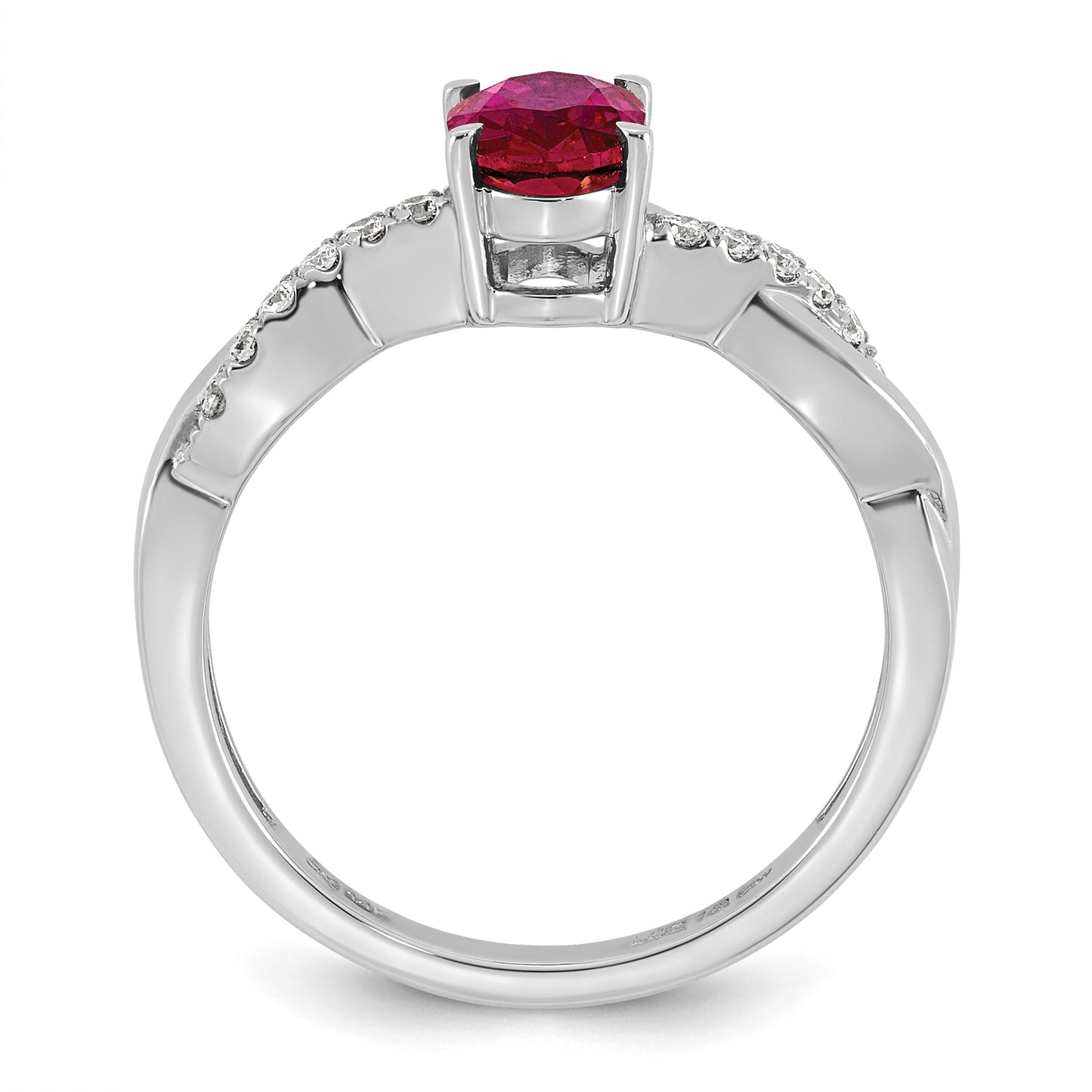 14k White Gold Lab Created Ruby & 1/10 carat Lab Grown Diamond VS/SI+ G+ Oval July Birthstone Complete Ring