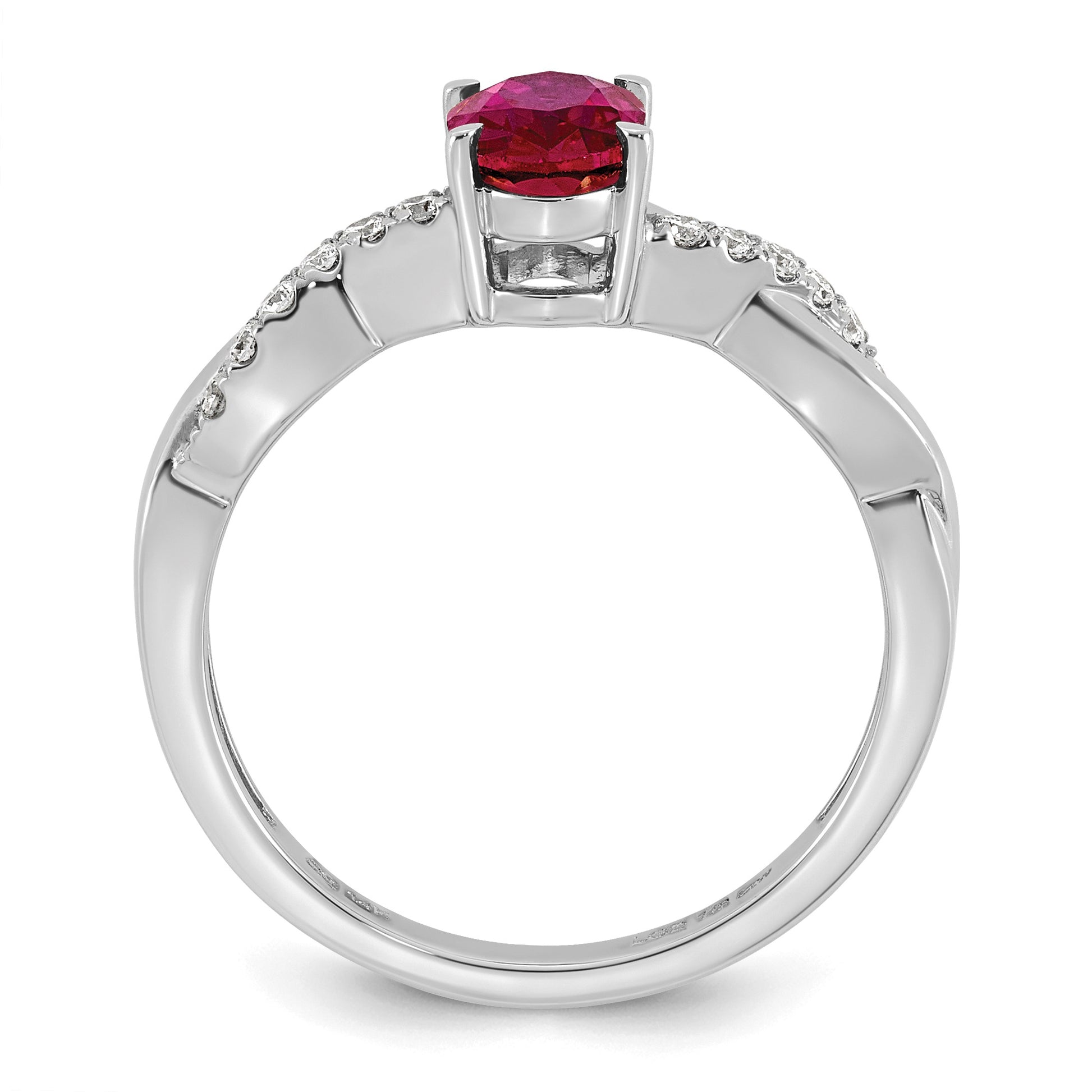 14k White Gold Lab Created Ruby & 1/10 carat Lab Grown Diamond VS/SI+ G+ Oval July Birthstone Complete Ring