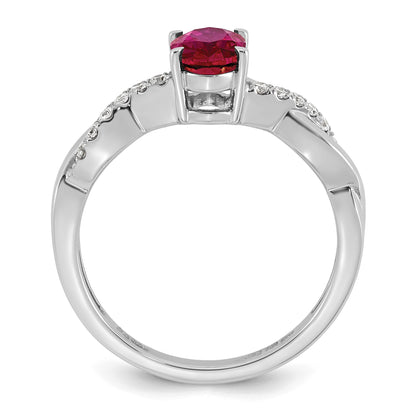 14k White Gold Lab Created Ruby & 1/10 carat Lab Grown Diamond VS/SI+ G+ Oval July Birthstone Complete Ring