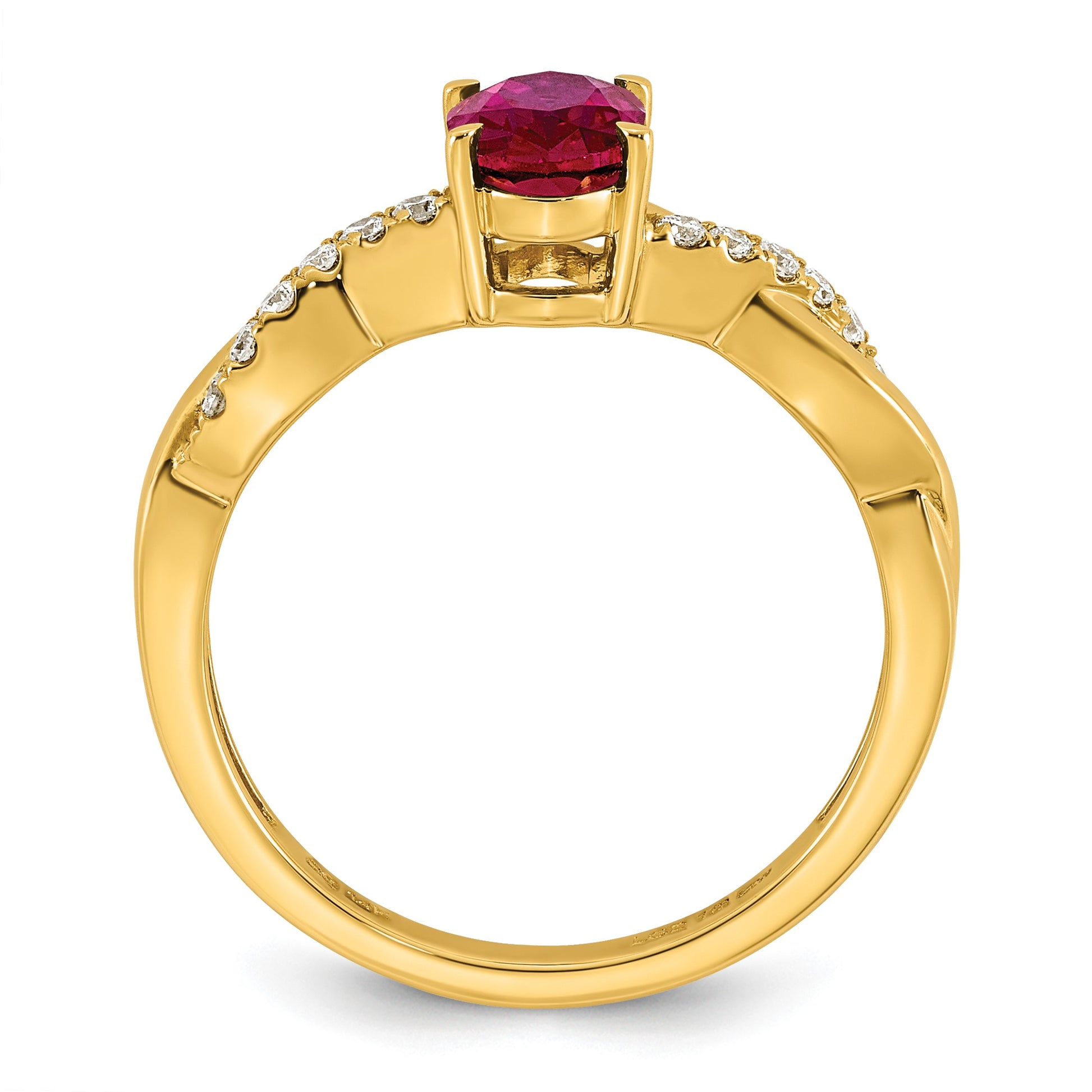 10k Lab Created Ruby & 1/10 carat Lab Grown Diamond VS/SI+ G+ Oval July Birthstone Complete Ring