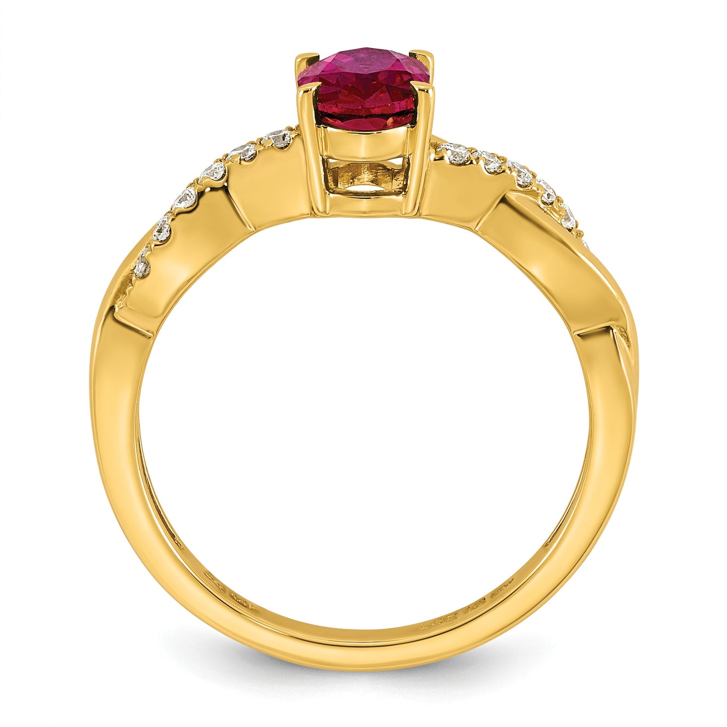 14k Lab Created Ruby & 1/10 carat Lab Grown Diamond VS/SI+ G+ Oval July Birthstone Complete Ring