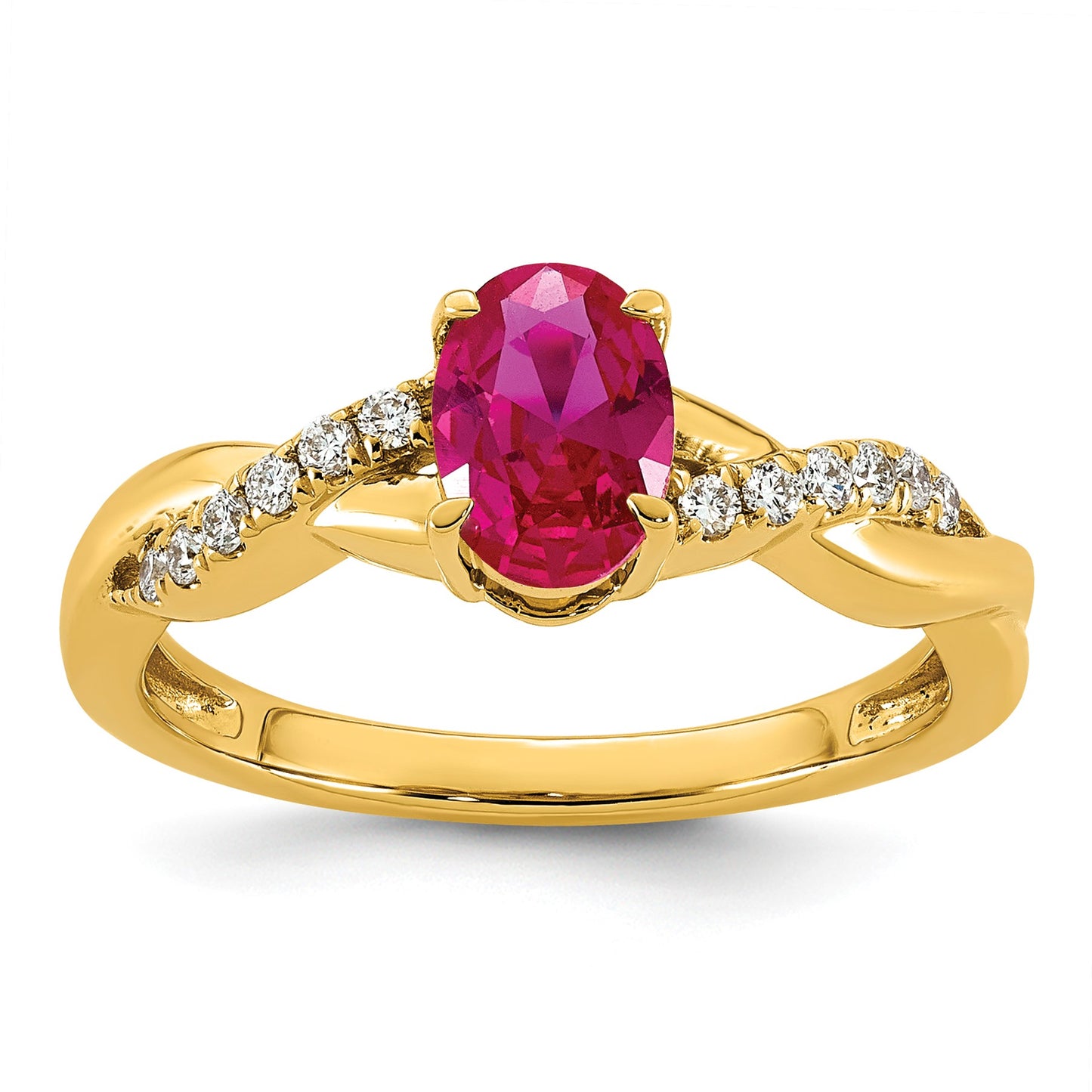 10k Lab Created Ruby & 1/10 carat Lab Grown Diamond VS/SI+ G+ Oval July Birthstone Complete Ring