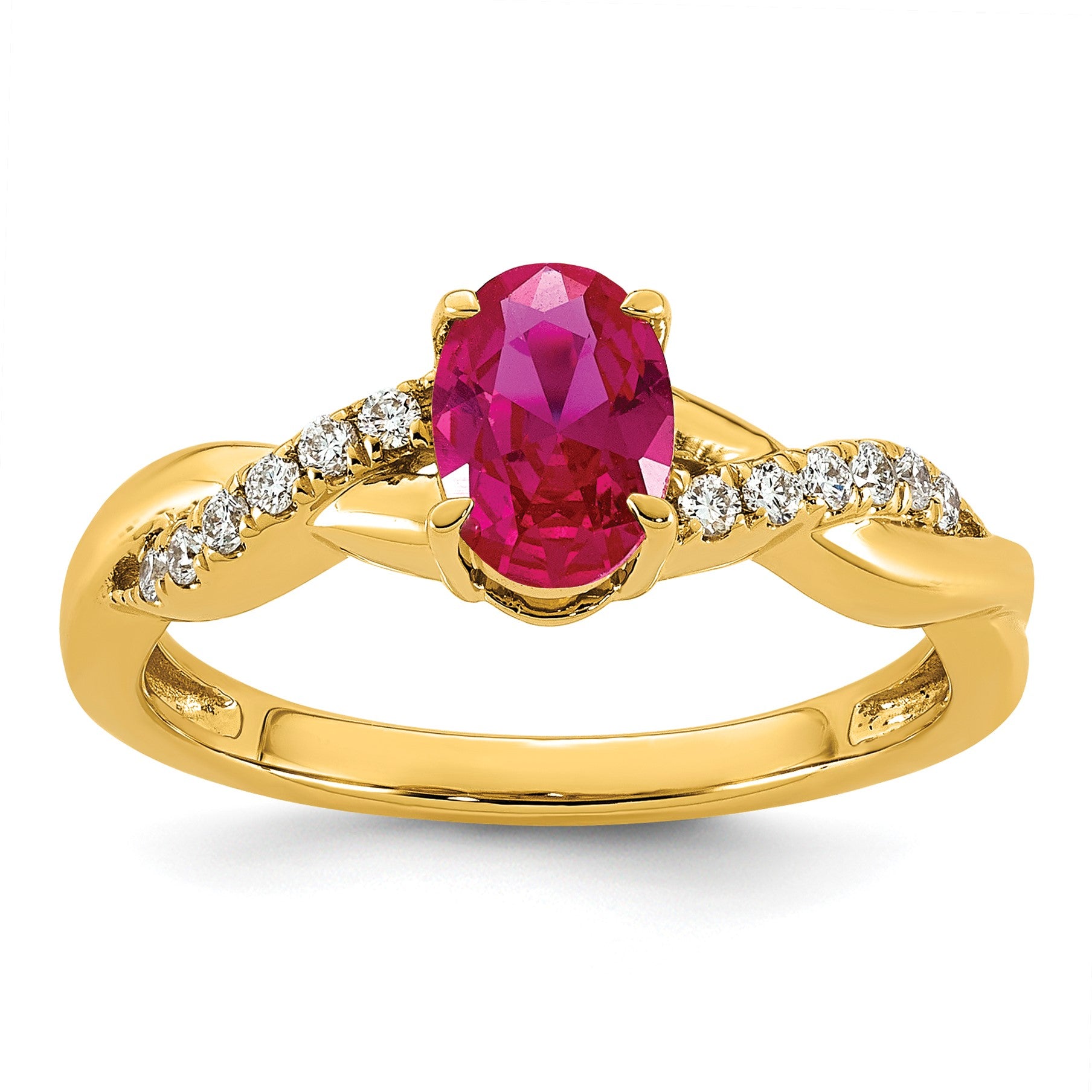 10k Lab Created Ruby & 1/10 carat Lab Grown Diamond VS/SI+ G+ Oval July Birthstone Complete Ring