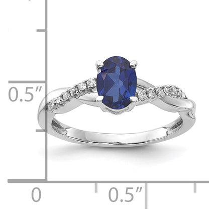 14K White Gold 7x5 Oval September/Lab Created Sapphire and Diamond Size 7 Ring