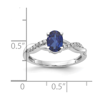 14K White Gold Oval Created Sapphire and Diamond Ring