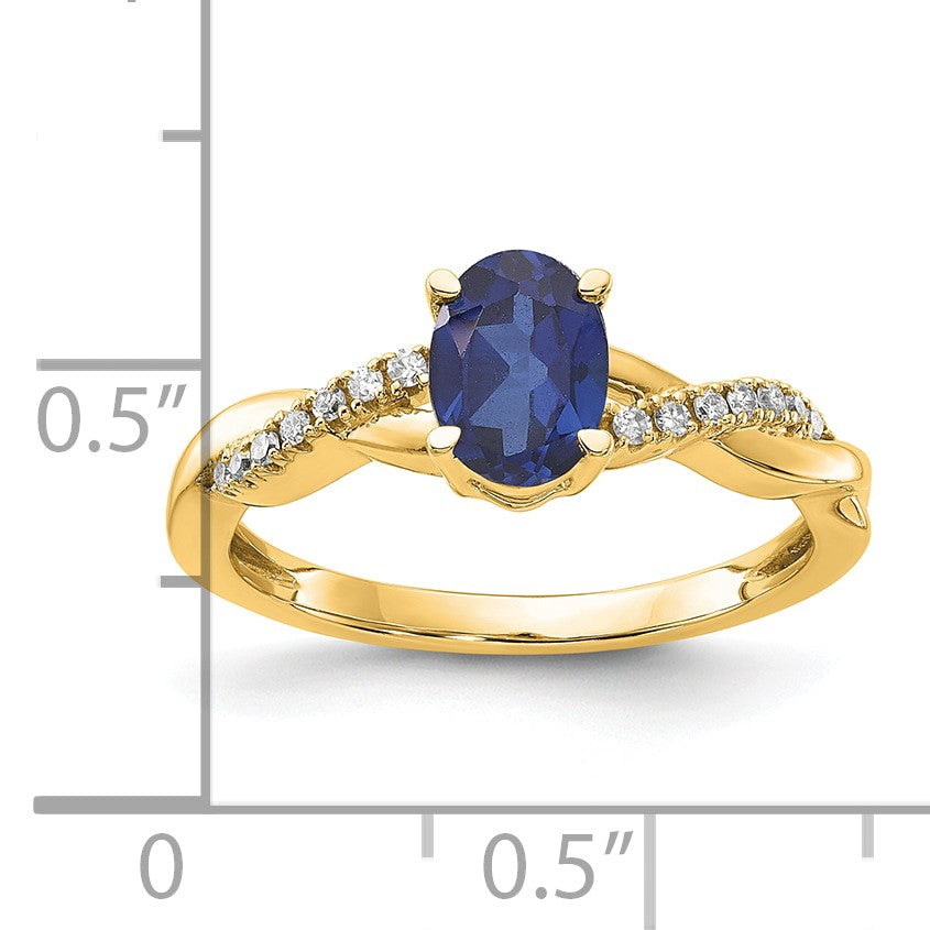 14k 7x5 Oval September/Lab Created Sapphire and Diamond Size 7 Ring