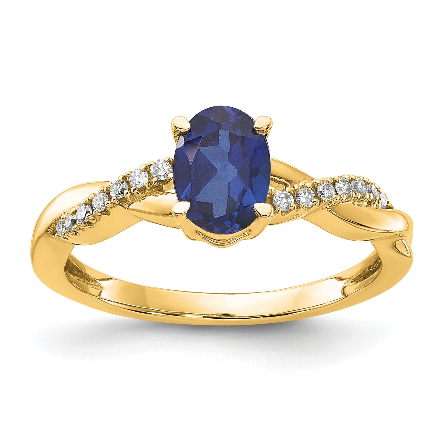 14k 7x5 Oval September/Lab Created Sapphire and Diamond Size 7 Ring