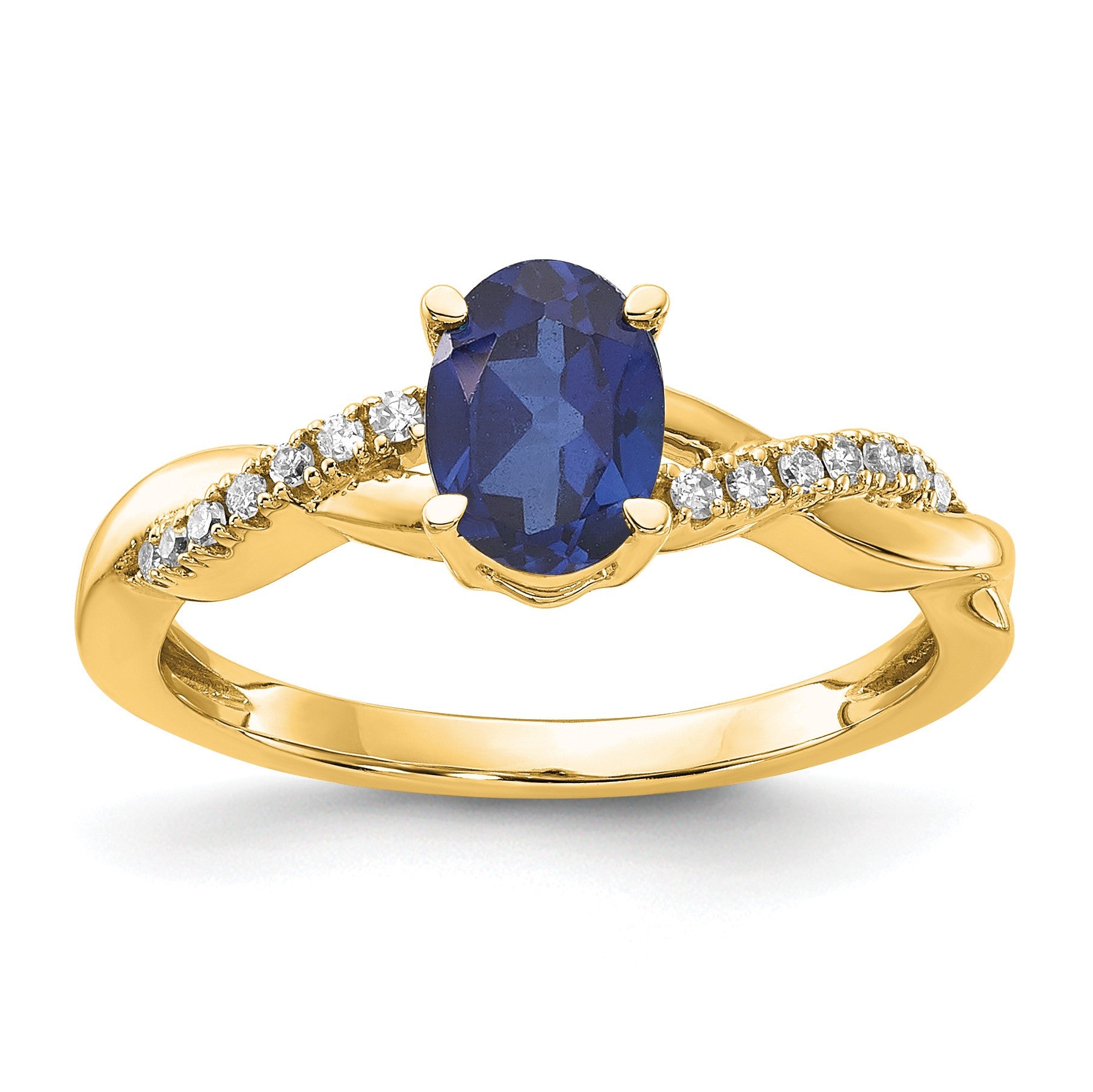 14k 7x5 Oval September/Lab Created Sapphire and Diamond Size 7 Ring