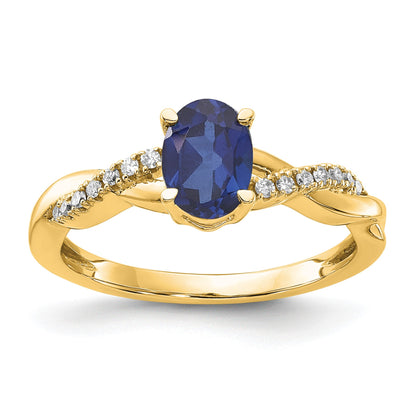 14k 7x5 Oval September/Lab Created Sapphire and Diamond Size 7 Ring