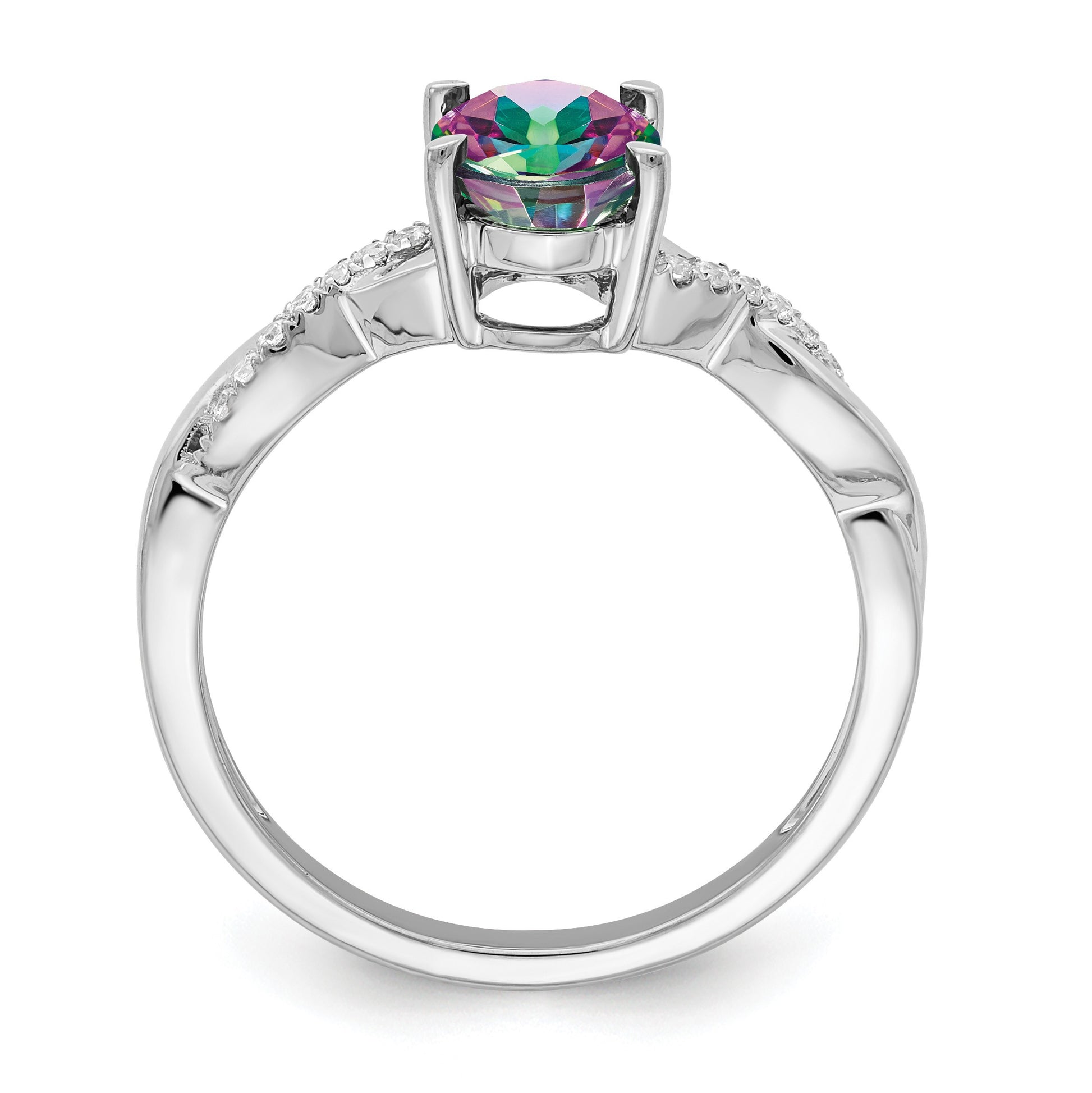14k White Gold 8x6mm Oval Mystic Fire Topaz and 1/15 carat Diamond Ring