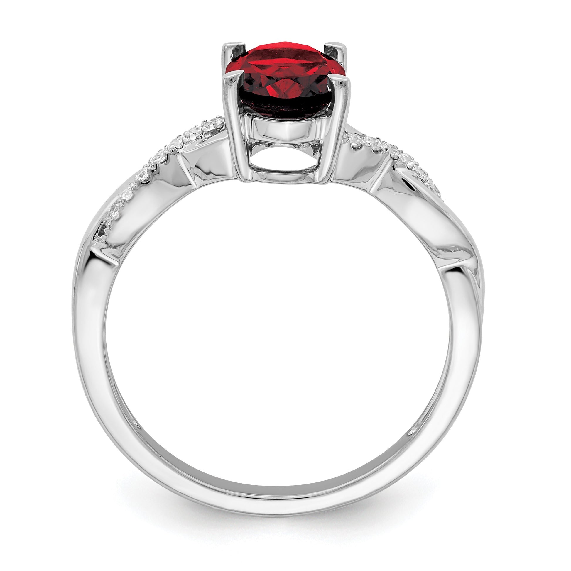 14k White Gold 8x6mm Oval Garnet and 1/15 carat Diamond Ring