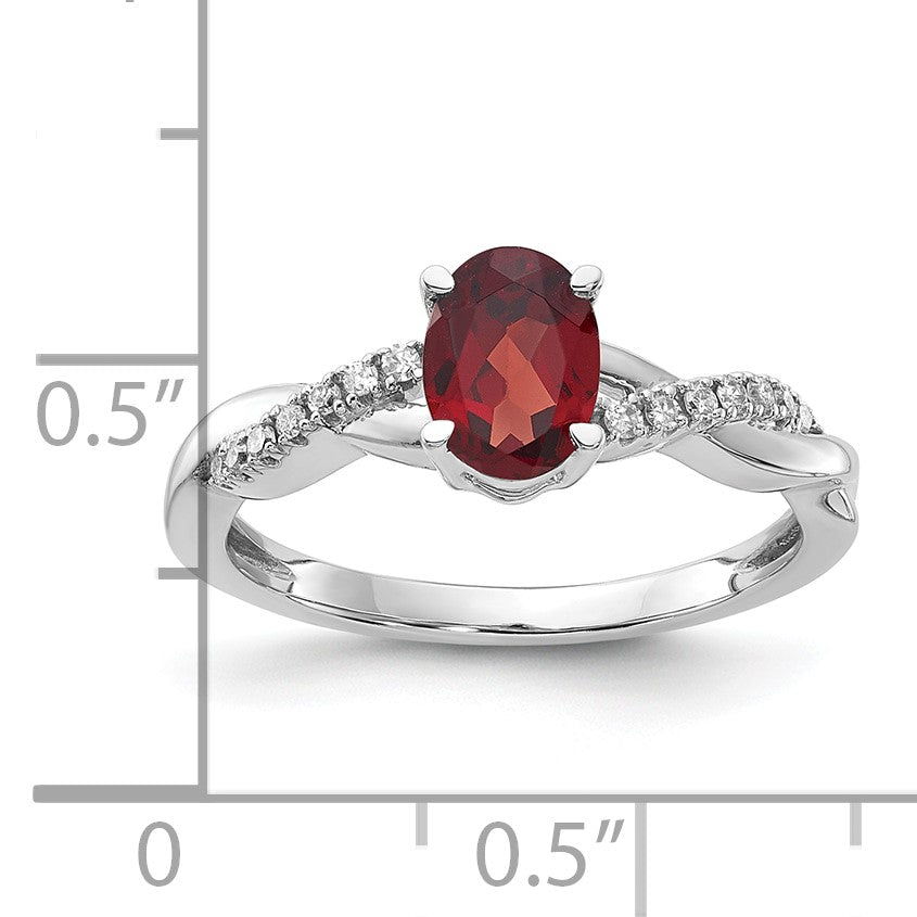14K White Gold 7x5 Oval January/Garnet and Diamond Size 7 Ring