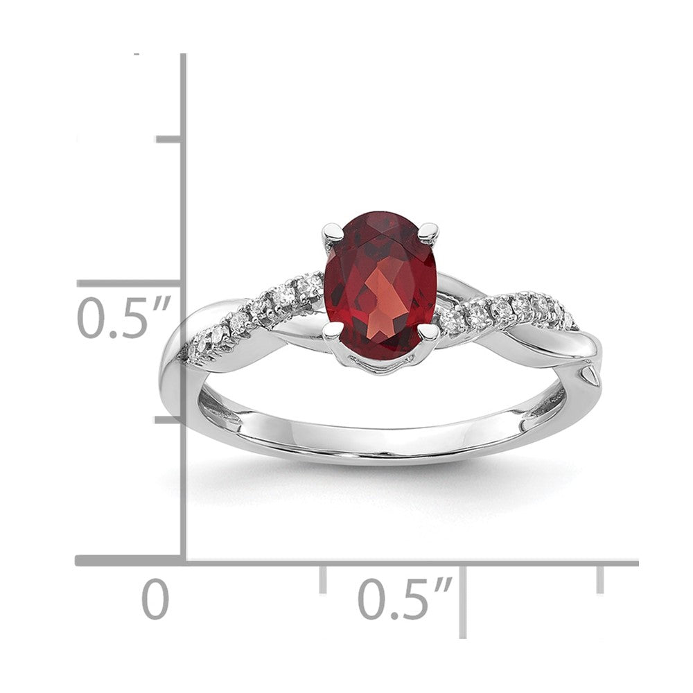 14K White Gold Oval Garnet and Diamond Ring