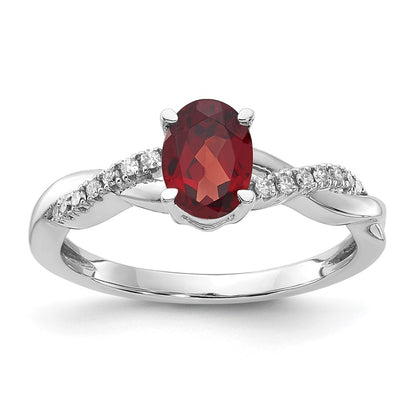 14K White Gold Oval Garnet and Diamond Ring