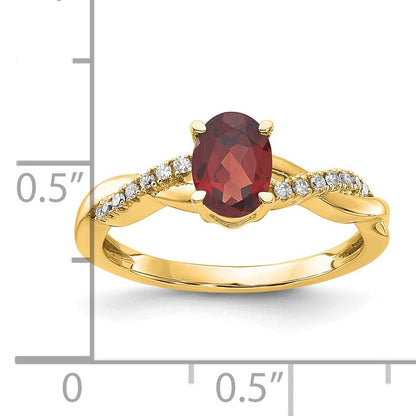14k 7x5 Oval January/Garnet and Diamond Size 7 Ring
