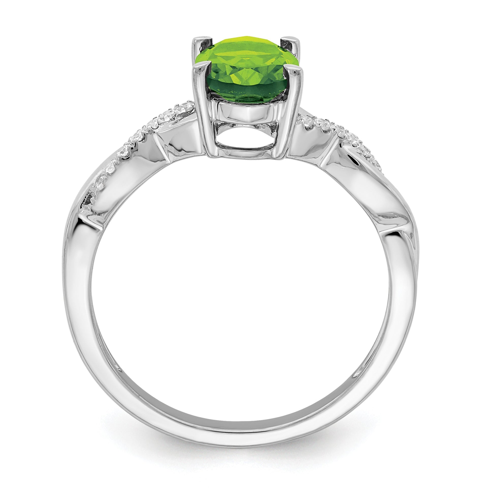 14k White Gold 8x6mm Oval Peridot and 1/15 carat Diamond Ring