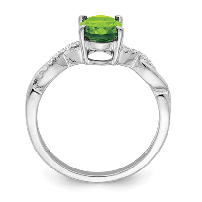 14k White Gold 8x6mm Oval Peridot and 1/15 carat Diamond Ring