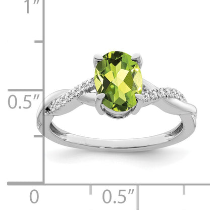 14k White Gold 8x6mm Oval Peridot and 1/15 carat Diamond Ring