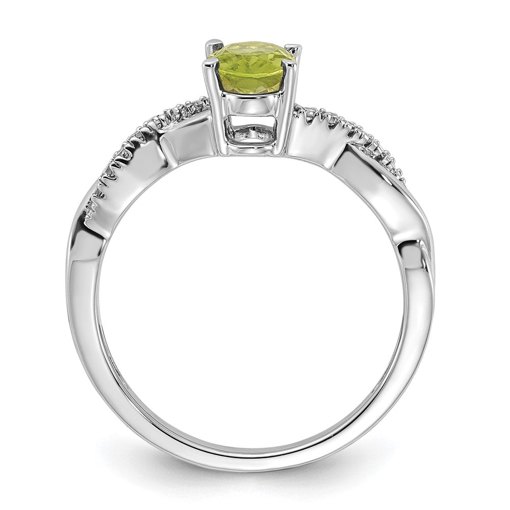 14K White Gold Oval Peridot and Diamond Ring