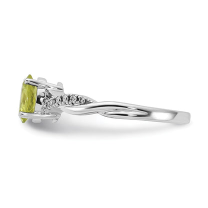 14K White Gold Oval Peridot and Diamond Ring