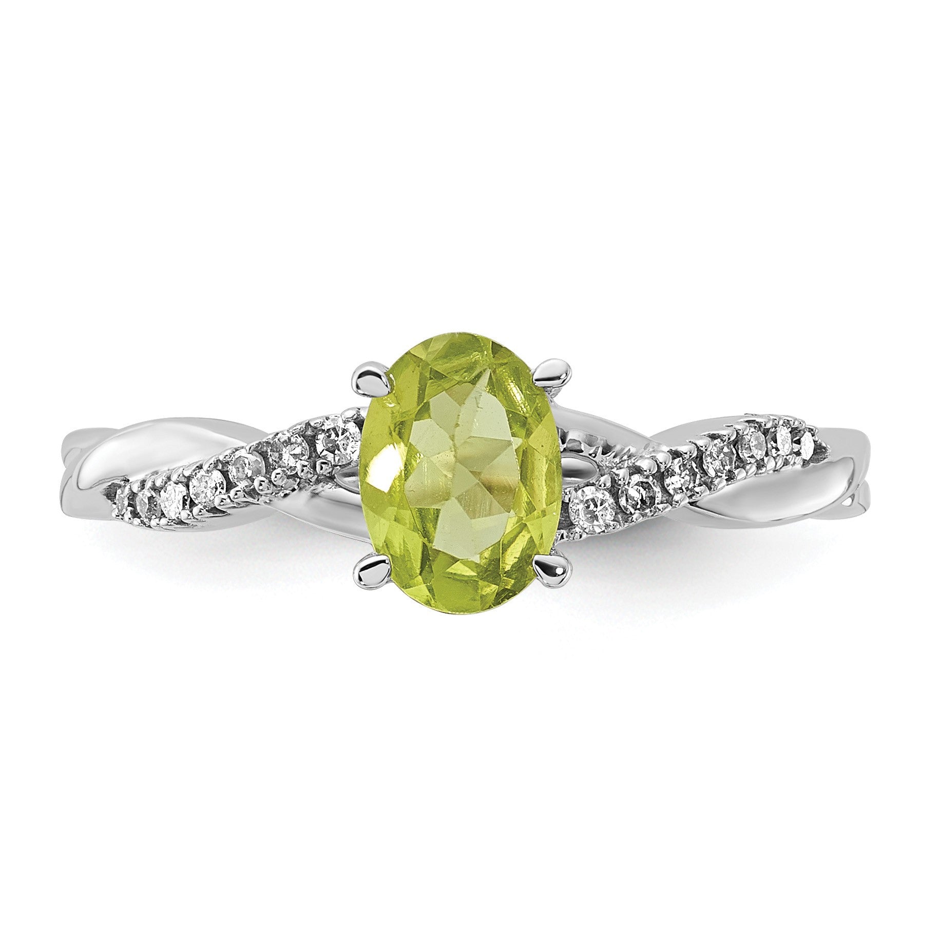 14K White Gold 7x5 Oval August/Peridot and Diamond Size 7 Ring