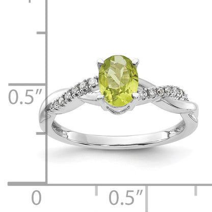 14K White Gold 7x5 Oval August/Peridot and Diamond Size 7 Ring