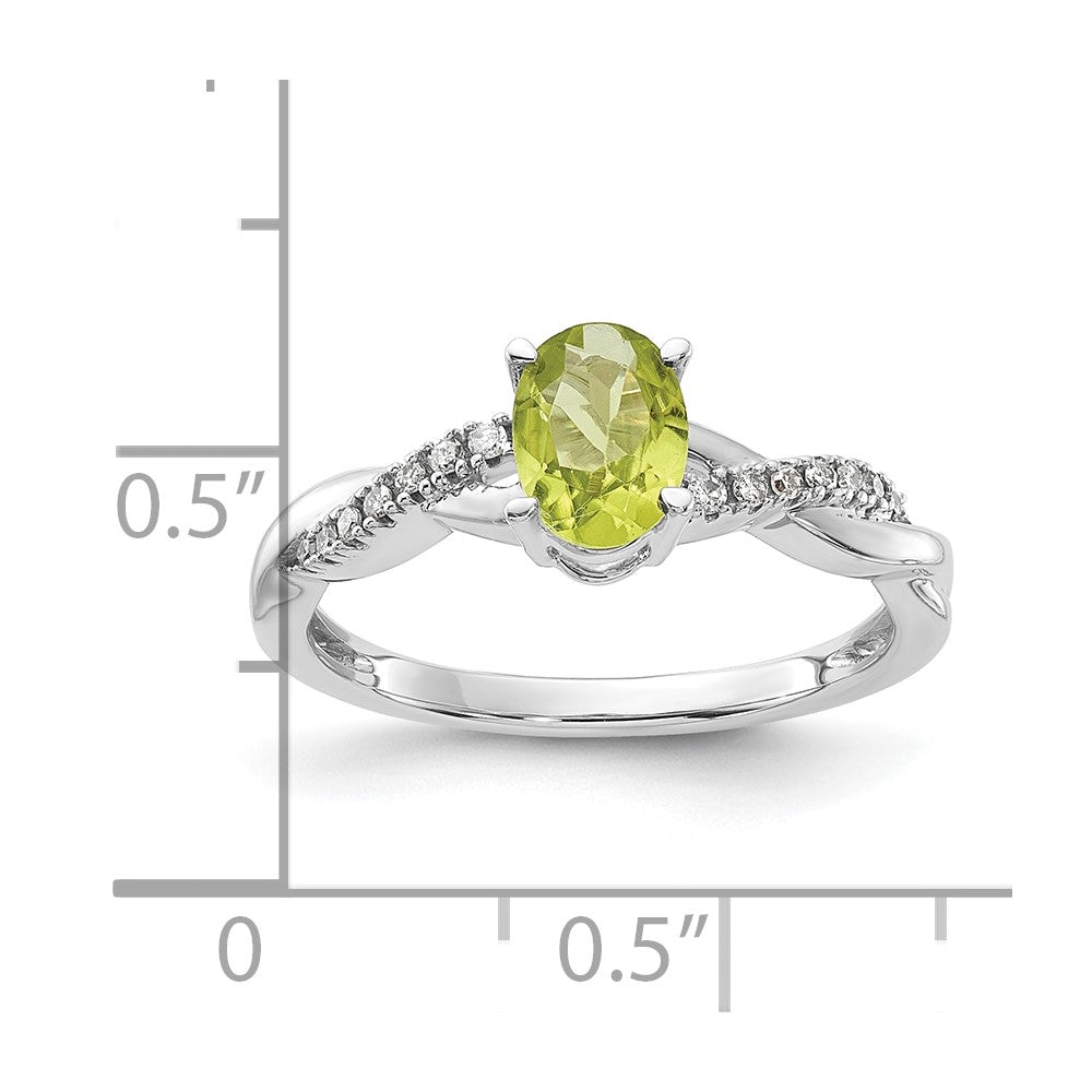 14K White Gold Oval Peridot and Diamond Ring