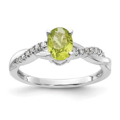 14K White Gold Oval Peridot and Diamond Ring