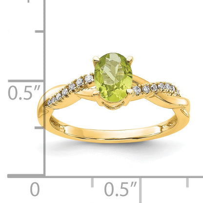 14k 7x5 Oval August/Peridot and Diamond Size 7 Ring