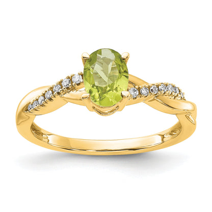 14k 7x5 Oval August/Peridot and Diamond Size 7 Ring