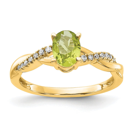 14k 7x5 Oval August/Peridot and Diamond Size 7 Ring