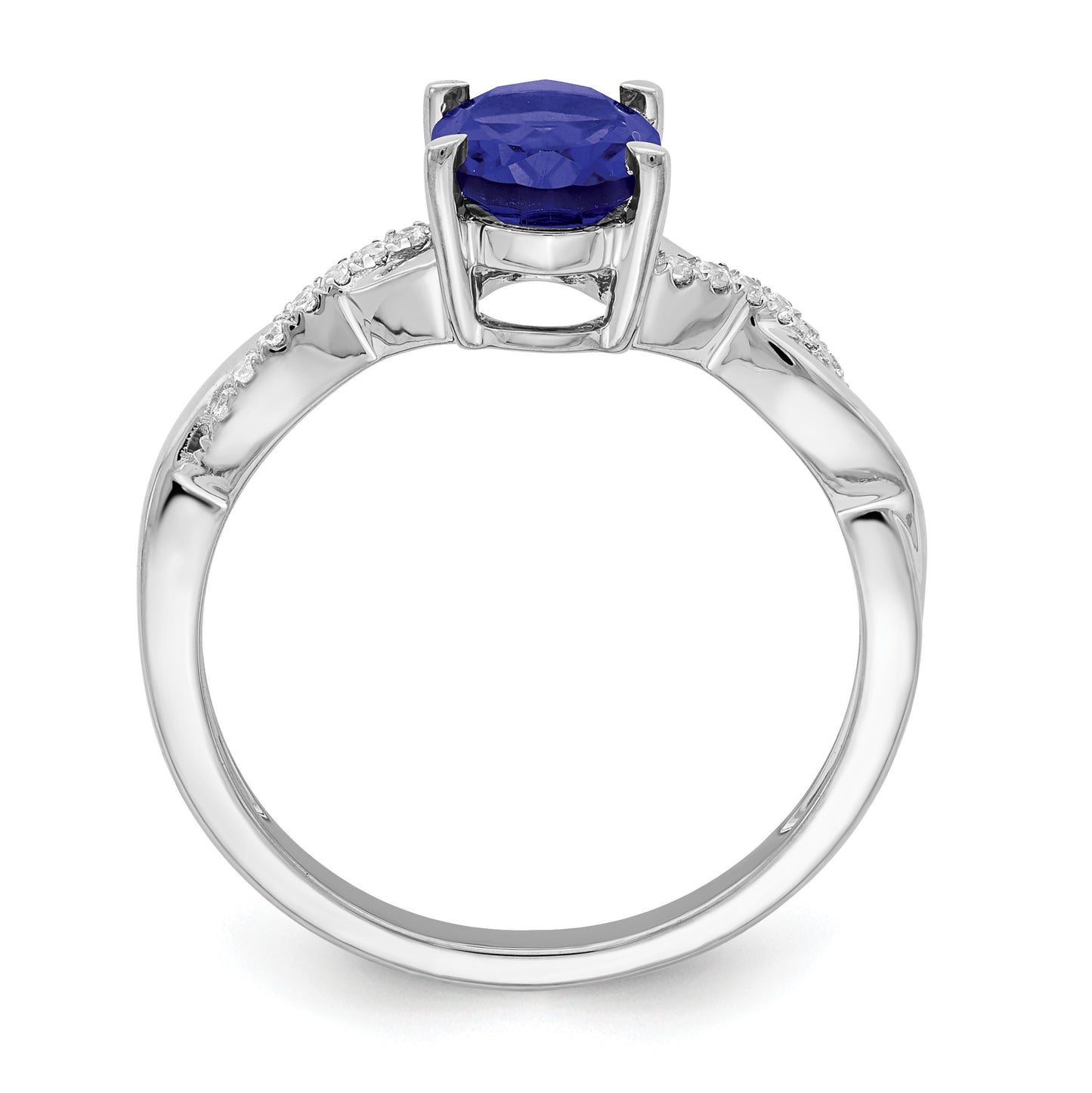 14k White Gold 8x6mm Oval Blue Sapphire and 1/15 carat Diamond Ring