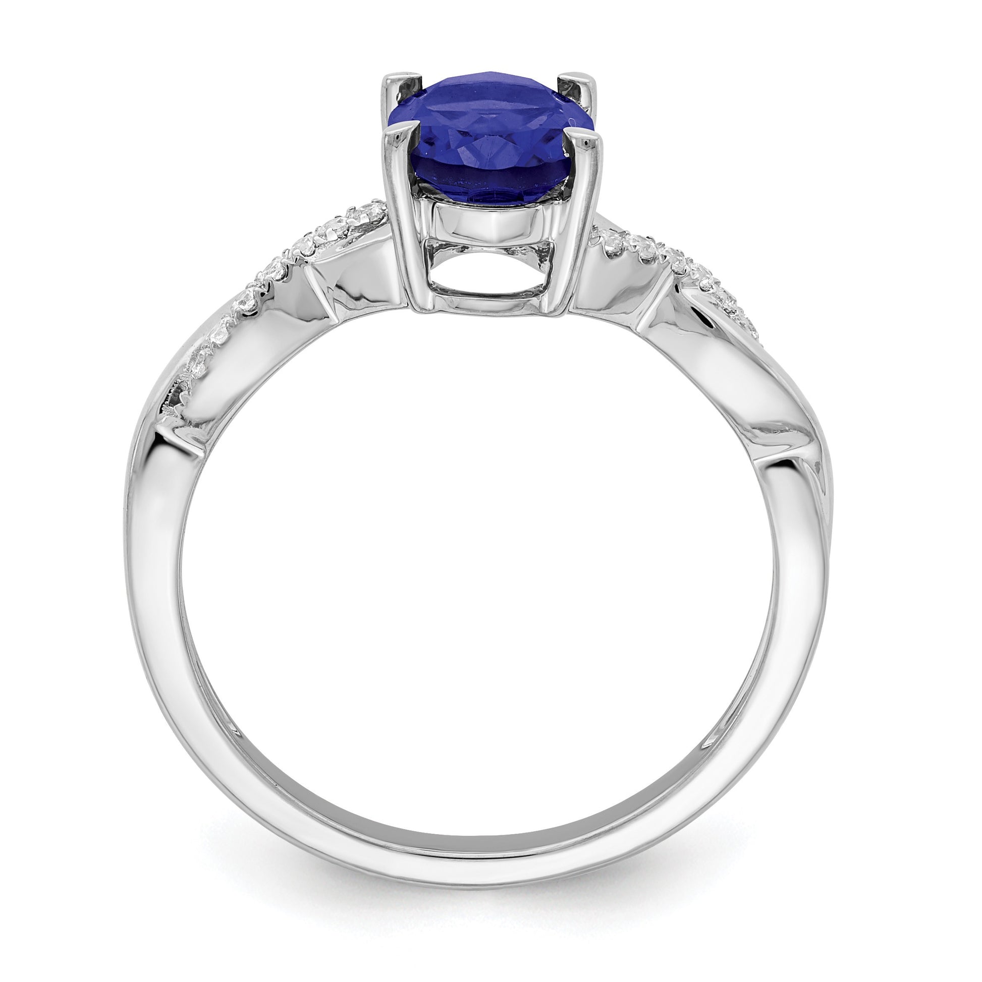 14k White Gold 8x6mm Oval Blue Sapphire and 1/15 carat Diamond Ring