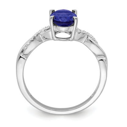 14k White Gold 8x6mm Oval Blue Sapphire and 1/15 carat Diamond Ring