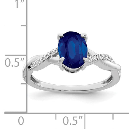 14k White Gold 8x6mm Oval Blue Sapphire and 1/15 carat Diamond Ring