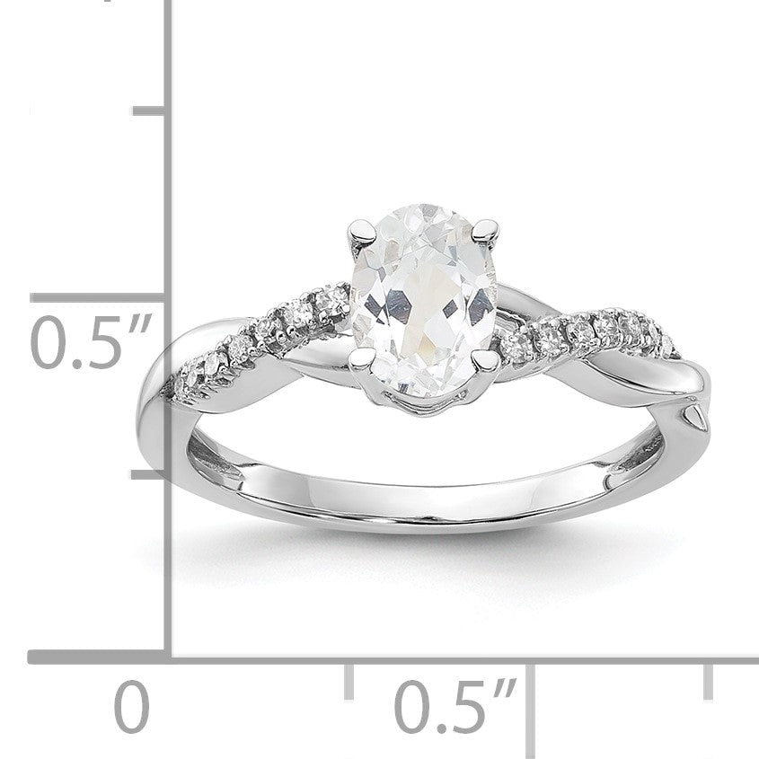 14K White Gold 7x5 Oval April/White Topaz and Diamond Size 7 Ring