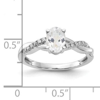 14K White Gold 7x5 Oval April/White Topaz and Diamond Size 7 Ring