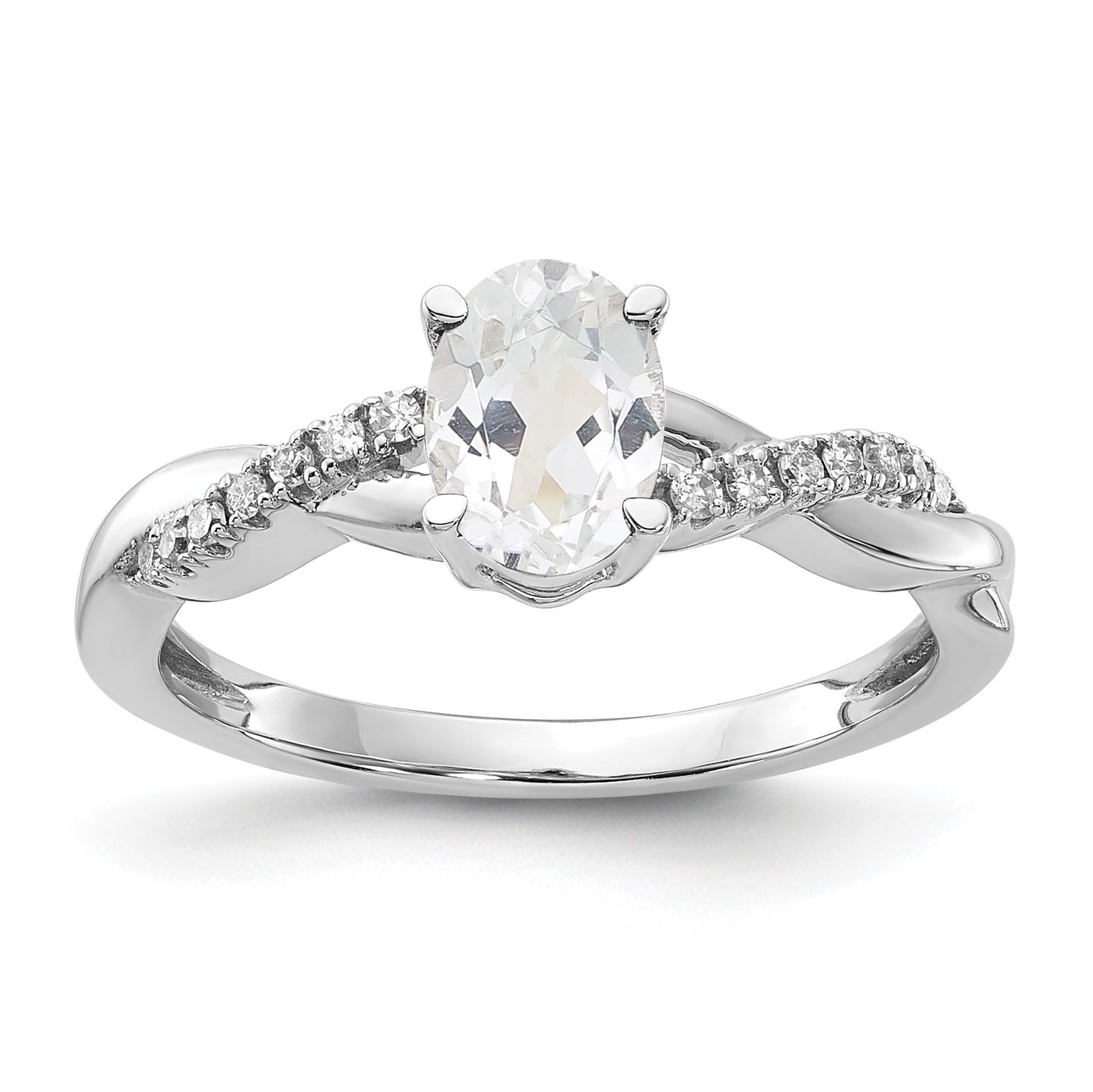14K White Gold 7x5 Oval April/White Topaz and Diamond Size 7 Ring