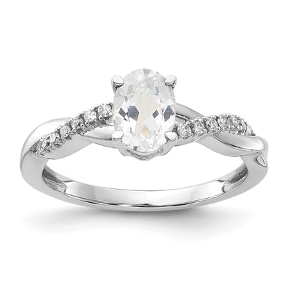 14K White Gold 7x5 Oval April/White Topaz and Diamond Size 7 Ring
