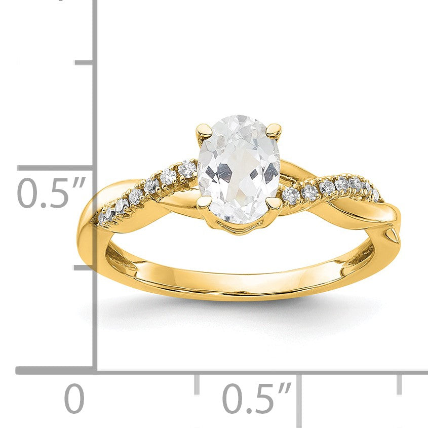 14k 7x5 Oval April/White Topaz and Diamond Size 7 Ring